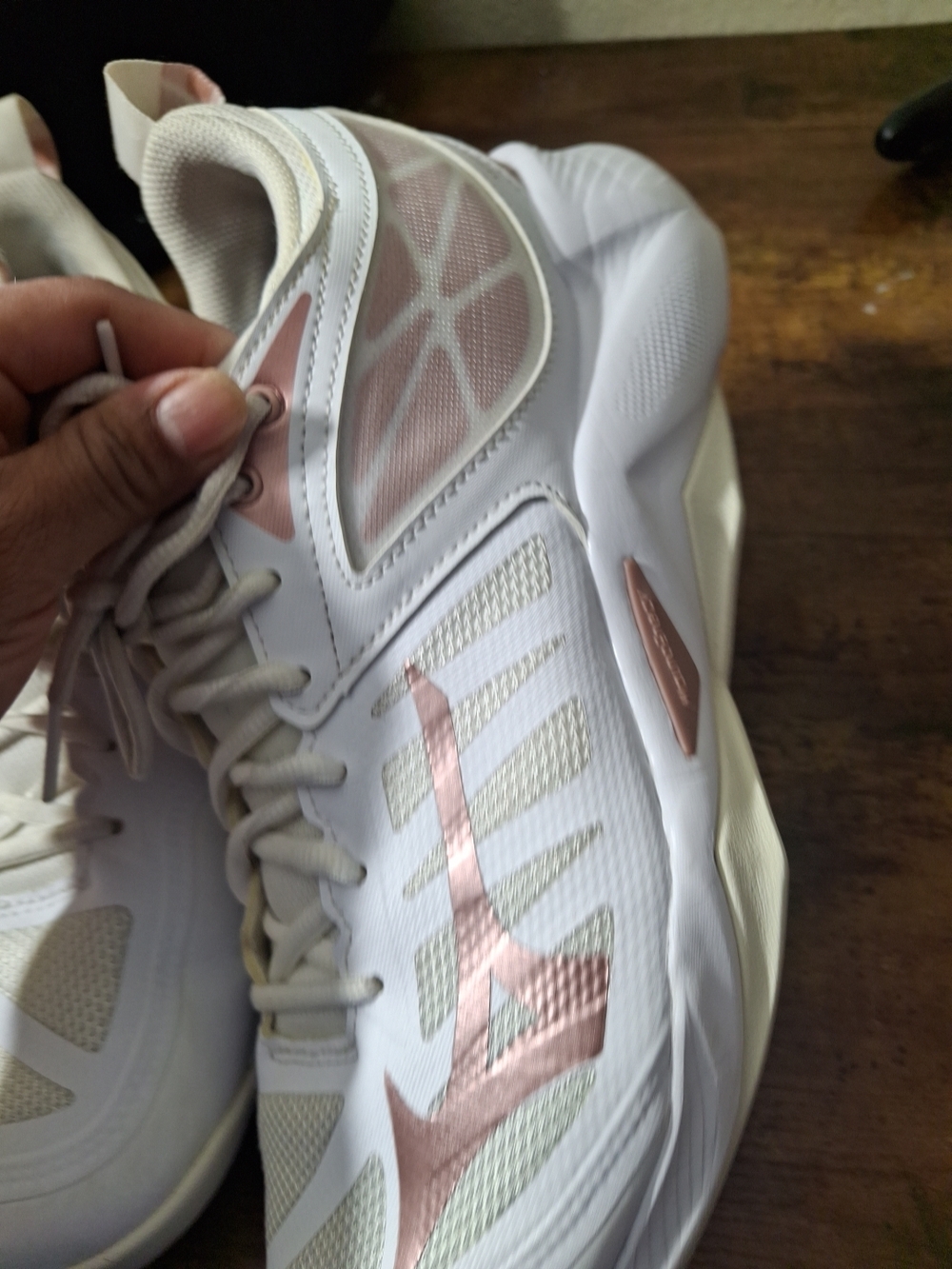 Mizuno Volleyball Shoes in White and Rose Gold - Picture 7 of 10